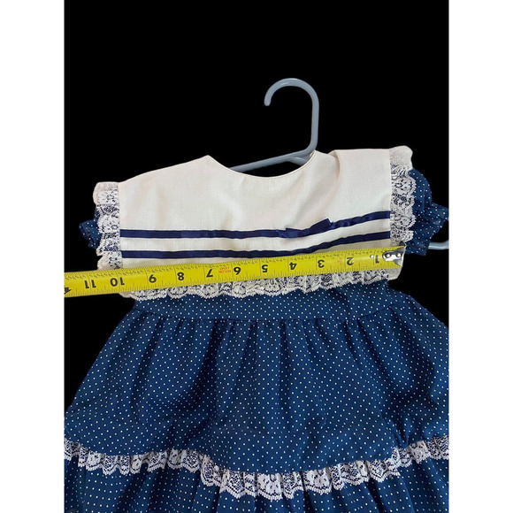 Vintage Sailor Dress Baby Girls Size 18M Blue White Peter Pan Collar Swing Skirt - Picture 8 of 10
